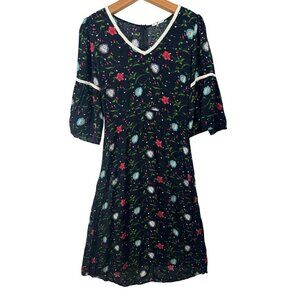 Stevie & Co Dress Sz S Black Floral WhimsiGoth FairyGrunge Witchy Dark Cottage